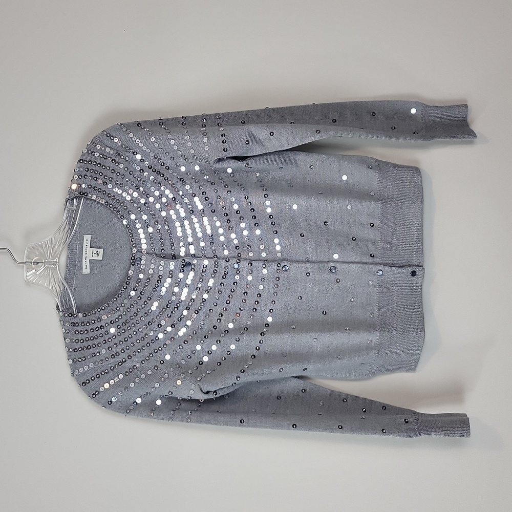 BANANA REPUBLIC Gray Sequin Merino Wool Blend Holiday Sparkle Cardigan